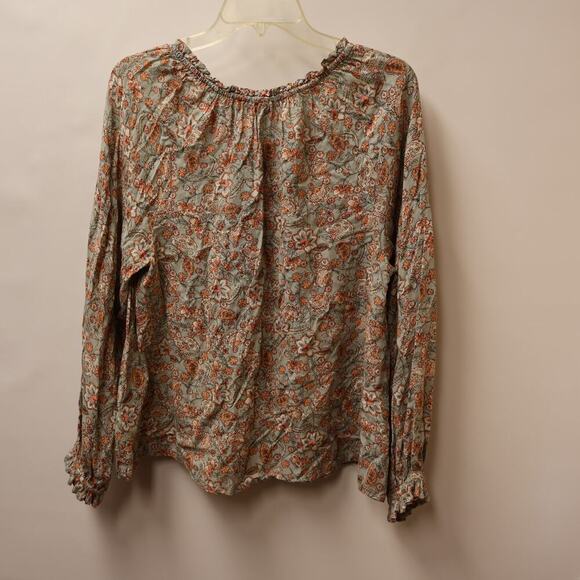 Patrons of Peace Peasant Blouse Fuffle Tie Front, Elastic Sleeves Sz L - Picture 2 of 14